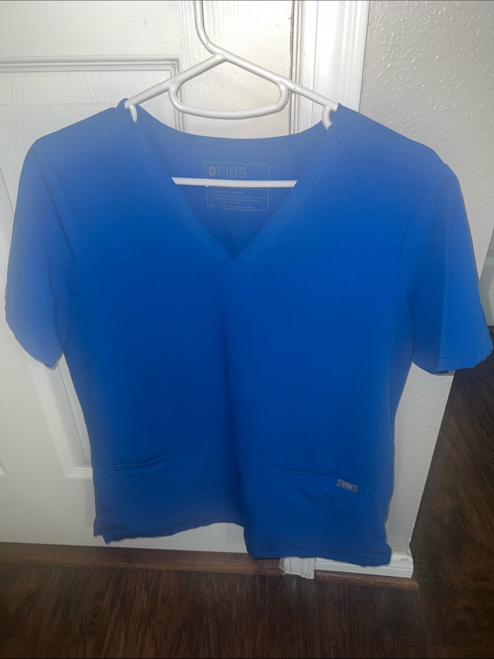 FIGS Women's Short Sleeve V-Neck Scrub Top in Bright Blue
